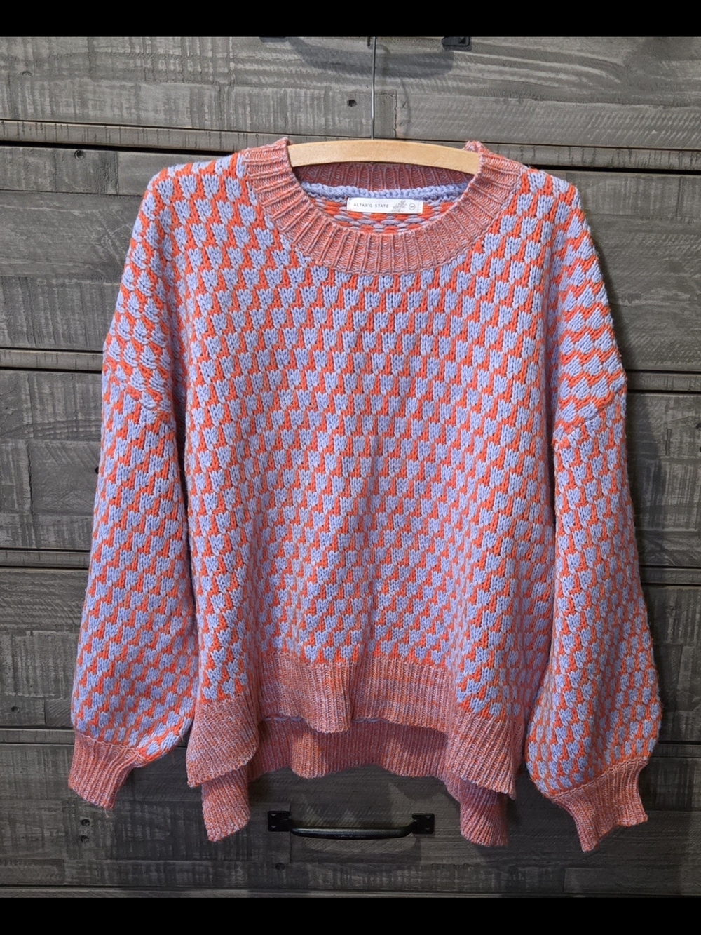 Altar'd State Chunky Checkerboard Sweater Orange Lavender Oversized S/M